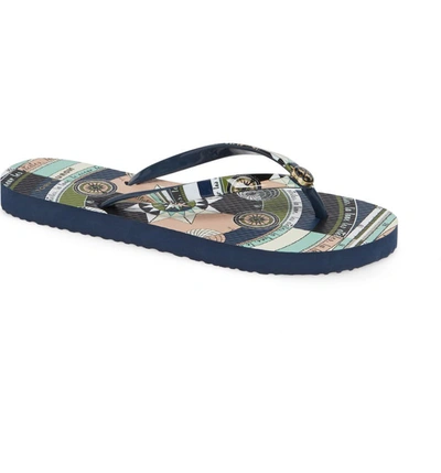 Tory Burch Printed-strap Thin Flip-flop In Navy Constellation