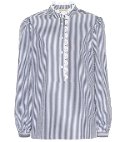Tory Burch Crochet-trim Cotton Shirt In Skinny Candy Stripe Shirting