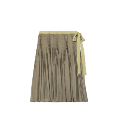 Tory Burch Pleated Cotton Wrap Skirt In Light Agave