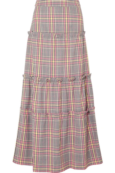 Paper London Ruffled Checked Woven Maxi Skirt In Navy