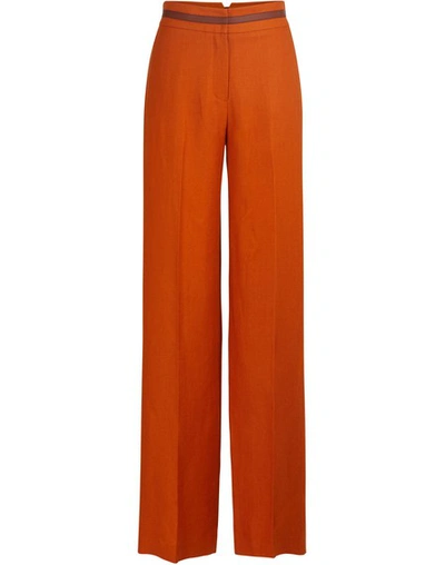 Loro Piana Carson Leather Trim Linen Pants In Orange