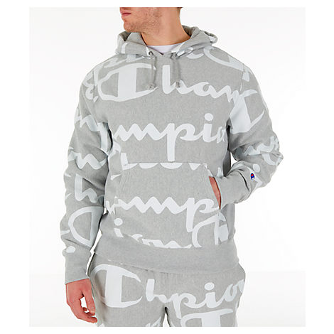 Champion Men S Reverse Weave Allover Print Large Script Hoodie