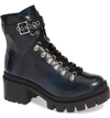 Jeffrey Campbell Czech Lace-up Boot In Navy Rub Off Leather