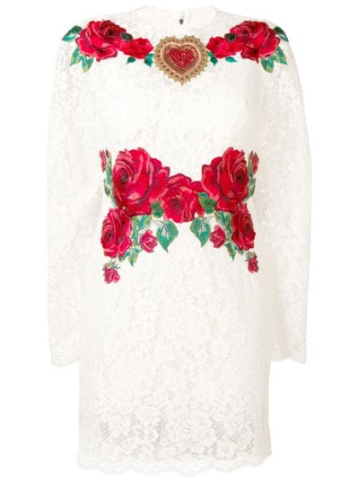 Dolce & Gabbana Rose-embroidered Lace Mini Dress In White