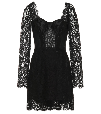 Dolce & Gabbana Cotton-blend Lace Minidress In Black