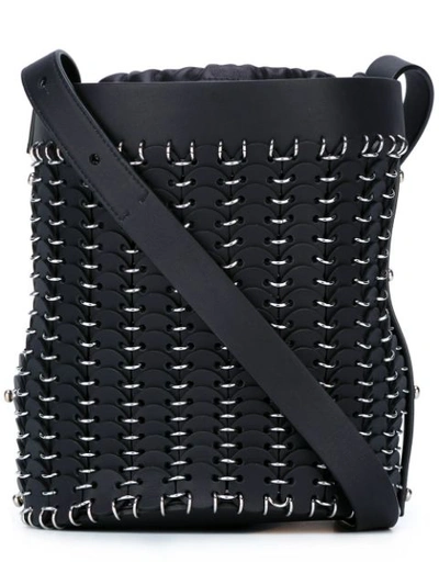 Paco Rabanne Grommet-studded Leather Bucket Bag, Navy In Black