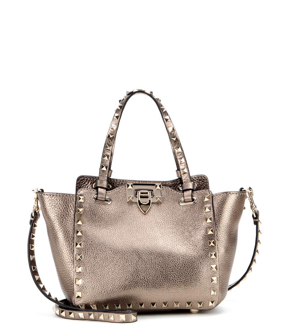 Valentino Garavani 'rockstud' Mini Metallic Leather Tote In Bronze