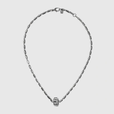 Gucci Sterling Silver G-cube Necklace With Crystal In Undefined