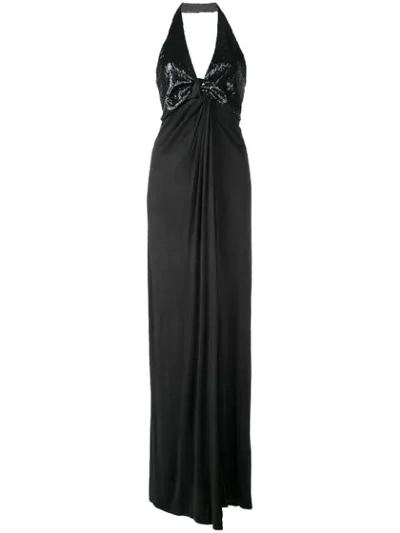 Galvan Long Sequin Drape Dress In Black