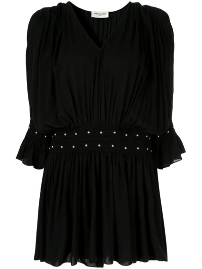 Saint Laurent Stud Detail Gathered Dress In Black