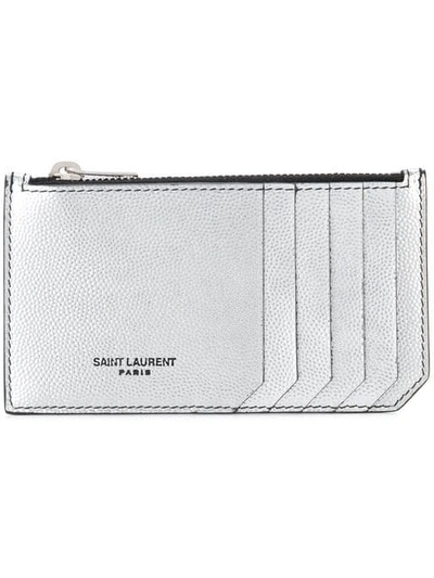 Saint Laurent Logo-embossed Zipped Cardholder In Silver