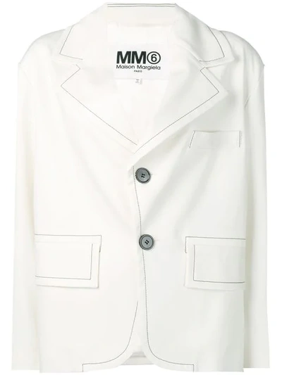 Mm6 Maison Margiela Contrast Stitch Blazer In White