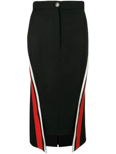 Alexander Mcqueen Racer-striped Wool Midi Pencil Skirt In Black