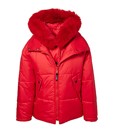 Yves Salomon Fox Trimmed Puffer Coat In Red