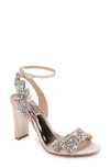 Badgley Mischka Libby Embellished Ankle-wrap High-heel Sandals In Nude Satin