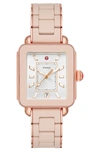 Michele Deco Sport Rose Gold-tone Desert Rose-wrapped Silicone Watch, 34mm X 36mm In Pink/ Silver Sunray/ Pink Gold