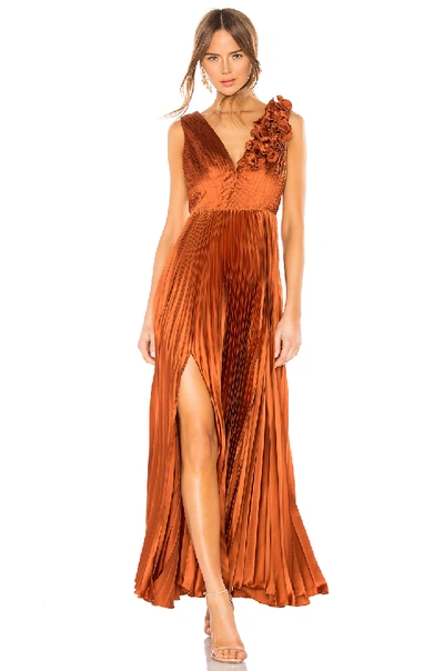 Amur Aviva Pleated Satin Maxi Dress In Copper