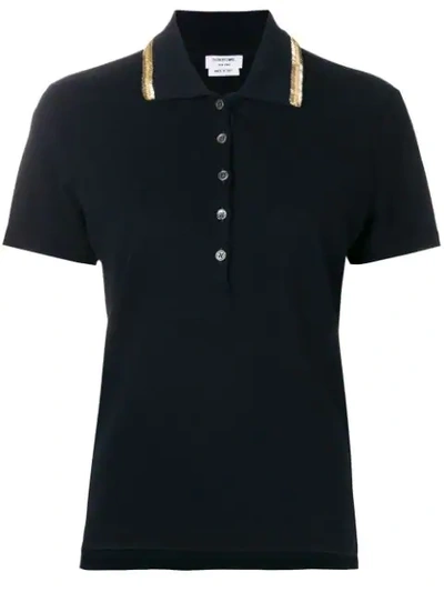 Thom Browne Bead Embroidery Relaxed Piqué Polo In Blue