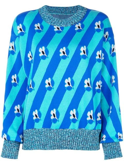 Mm6 Maison Margiela Floral & Stripe Jacquard Sweater In Blue