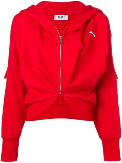 Msgm Hoodie With Gathered Detail In Red