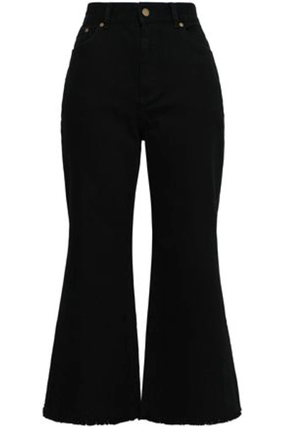 Zimmermann Frayed High-rise Kick-flare Jeans In Black