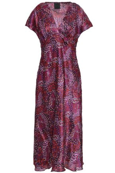 Anna Sui Woman Floral-print Silk-gauze Midi Dress Purple