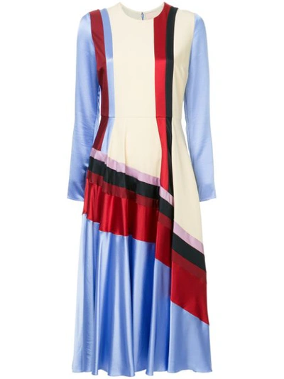Roksanda Etta Striped Silk-satin, Cady And Twill Midi Dress In Light Blue