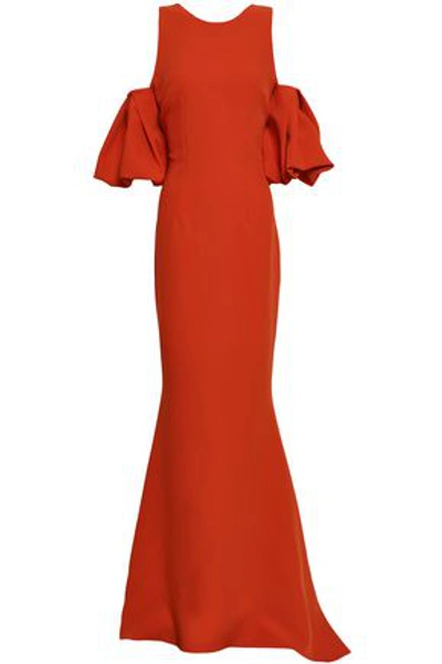 Safiyaa Woman Cold-shoulder Gathered Crepe Gown Tomato Red