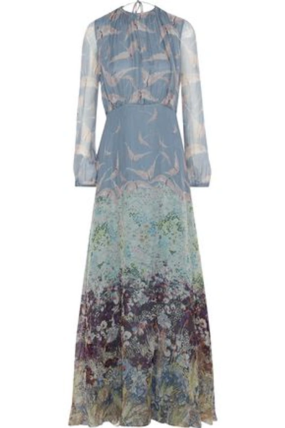 Valentino Open-back Printed Silk-chiffon Gown In Multicolor