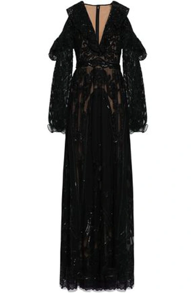 Zuhair Murad Woman Cutout Embellished Silk-blend Tulle Gown Black