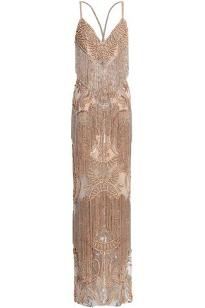 Zuhair Murad Woman Fringed Embellished Silk-blend Tulle Gown Blush