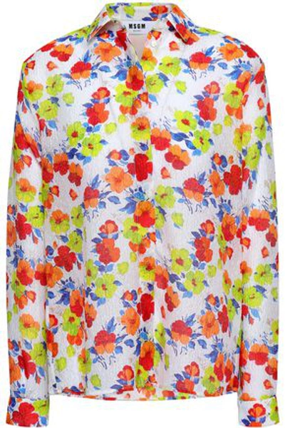 Msgm Woman Floral-print Cloqué Shirt Off-white