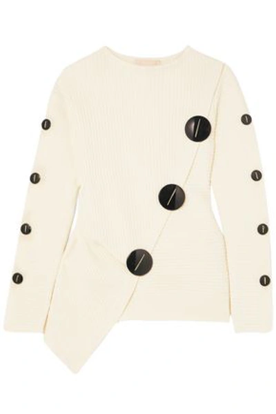 Roksanda Woman Temir Button-embellished Ribbed Wool-blend Sweater Cream