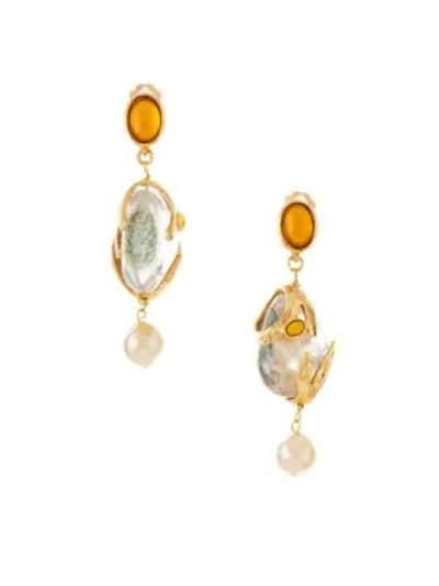 Oscar De La Renta Caged Beads Clip-on Earrings In Gold