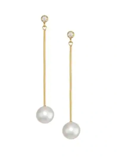 Zoë Chicco Diamond, 6mm Freshwater Pearl & 14k Yellow Gold Bar Drop Earrings