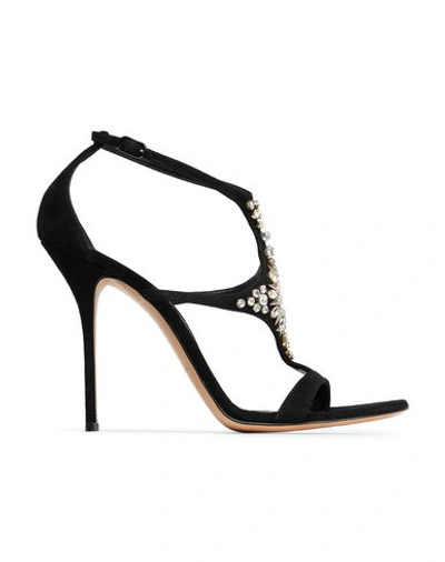 Casadei Crystal-embellished Suede Sandals In Black