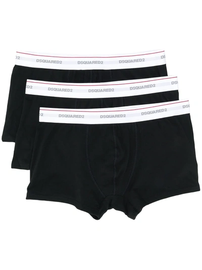 Dsquared2 Logo Embroidered Stripe Detail Boxers In Black