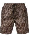 Fendi Double F Print Swim Shorts In Brown