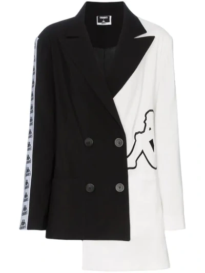 Charm's X Kappa Logo Detail And Asymmetric Hem Blazer Jacket In Black White