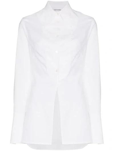 Wright Le Chapelain Plastron Side Slit Cotton Shirt In White