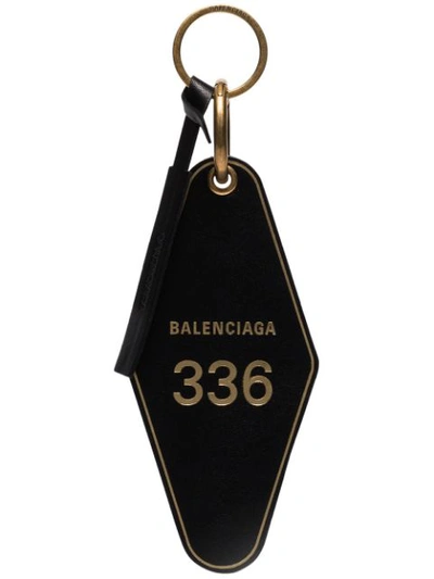 Balenciaga Hotel Printed Leather Keychain In Black