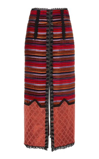 Costarellos Sequin-trimmed Fringed Cotton-blend Midi Skirt In Red
