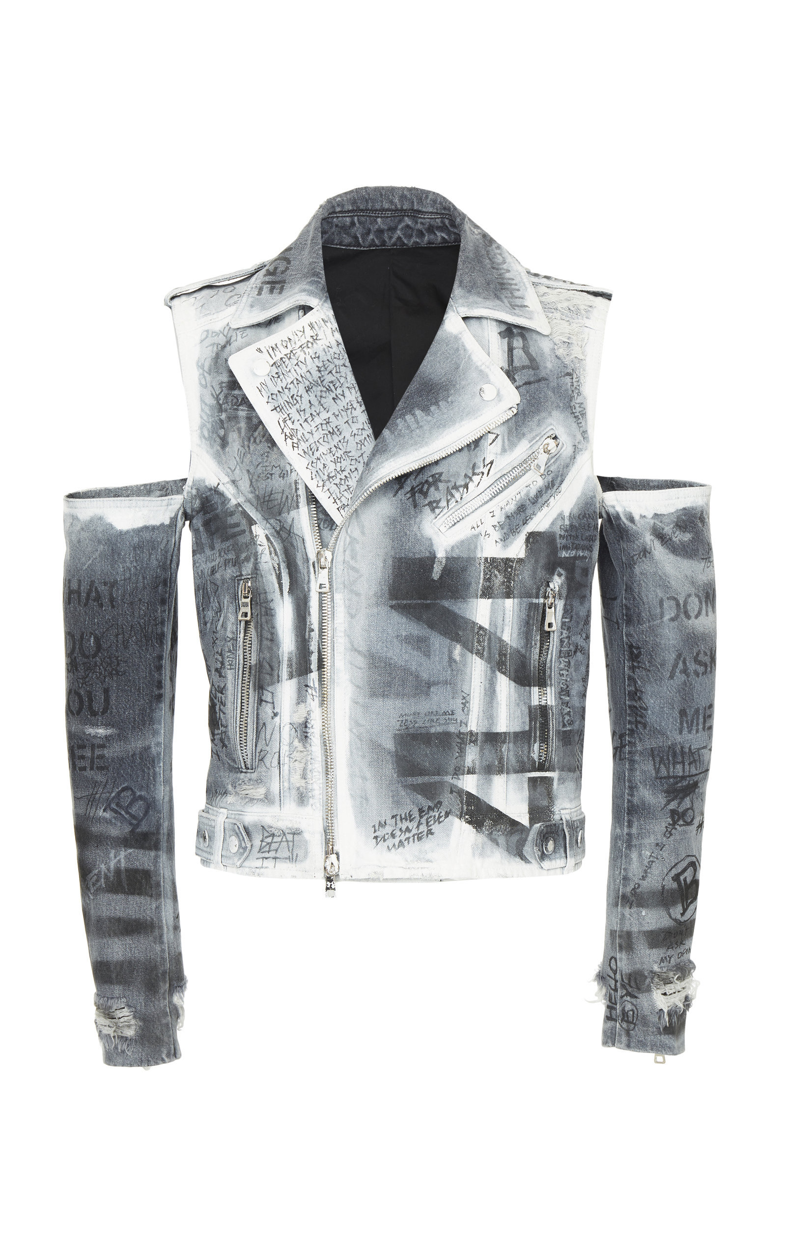 Balmain Spray Denim Jacket Open Shoulders In Black ModeSens