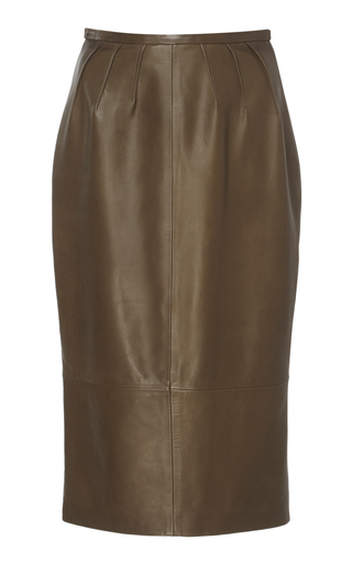 Rochas Pleated Leather Pencil Skirt In Green | ModeSens