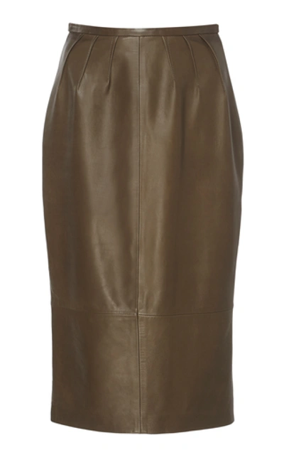 Rochas Pleated Leather Pencil Skirt In Green
