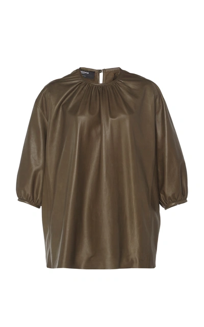 Rochas Oversized Leather Blouse In Green