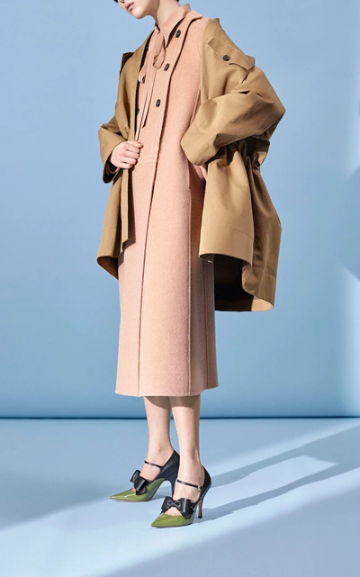 Rochas Double Breasted Wool-blend Military Trench Coat In Brown