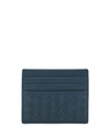 Bottega Veneta Men's Woven Leather Credit Card Case In Brighton Blue