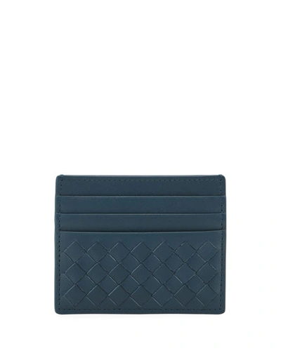 Bottega Veneta Men's Woven Leather Credit Card Case In Brighton Blue