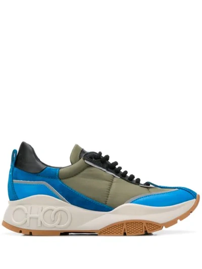 Jimmy Choo Raine Sky Mix Leather And Fabric Lace Up Sneakers
